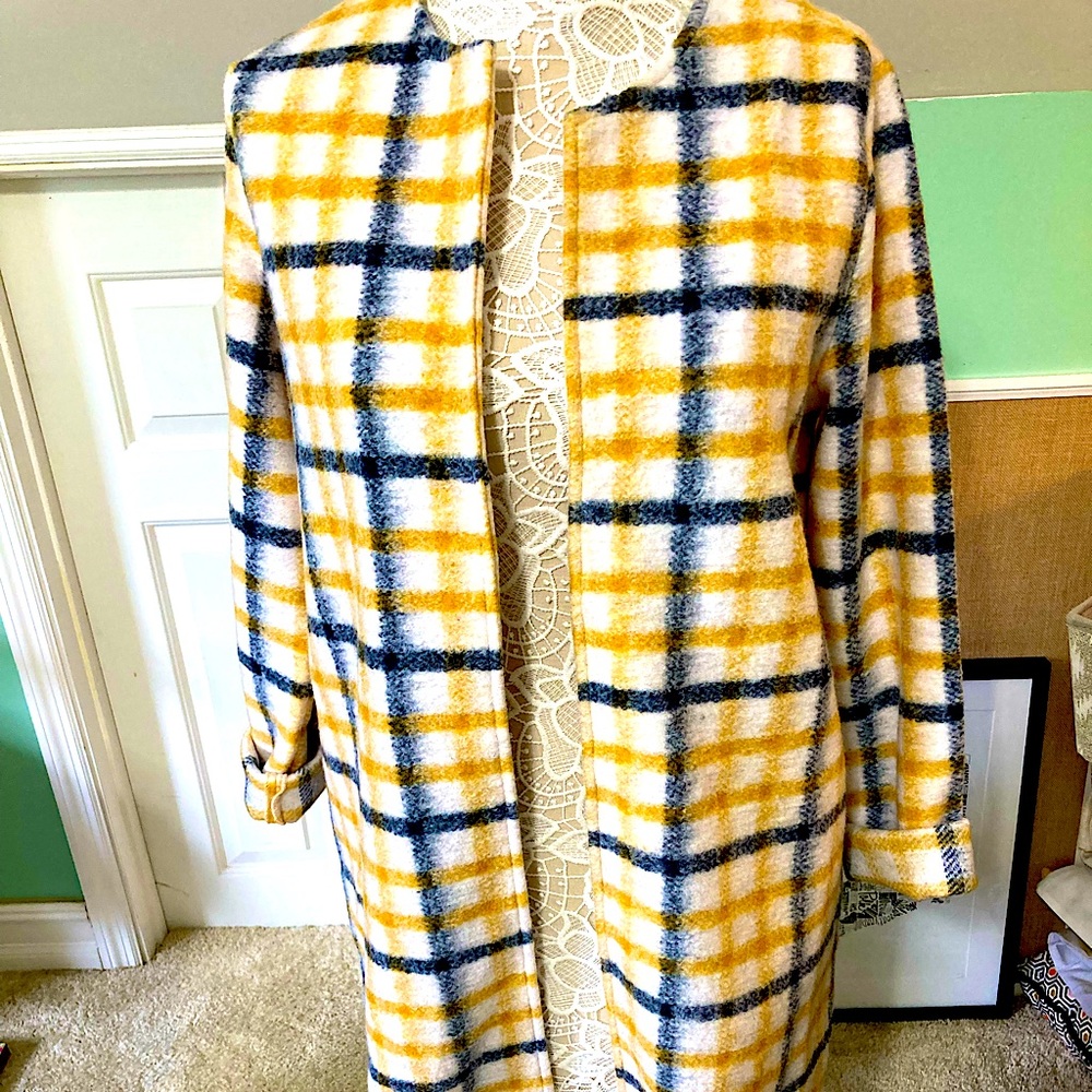CYNTHIA ROWLEY LONG YELLOW/NAVY JACKET SIZE M